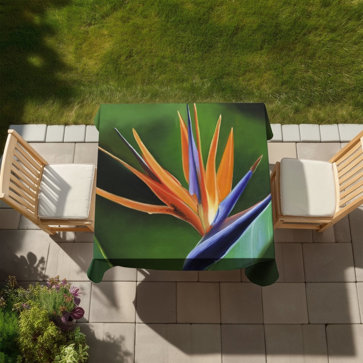 Picture of Begin Home Decor C1TC5858R3UZD0 58 x 58 in. Bird of Paradise Tablecloth - Botanical Green Indoor & Outdoor