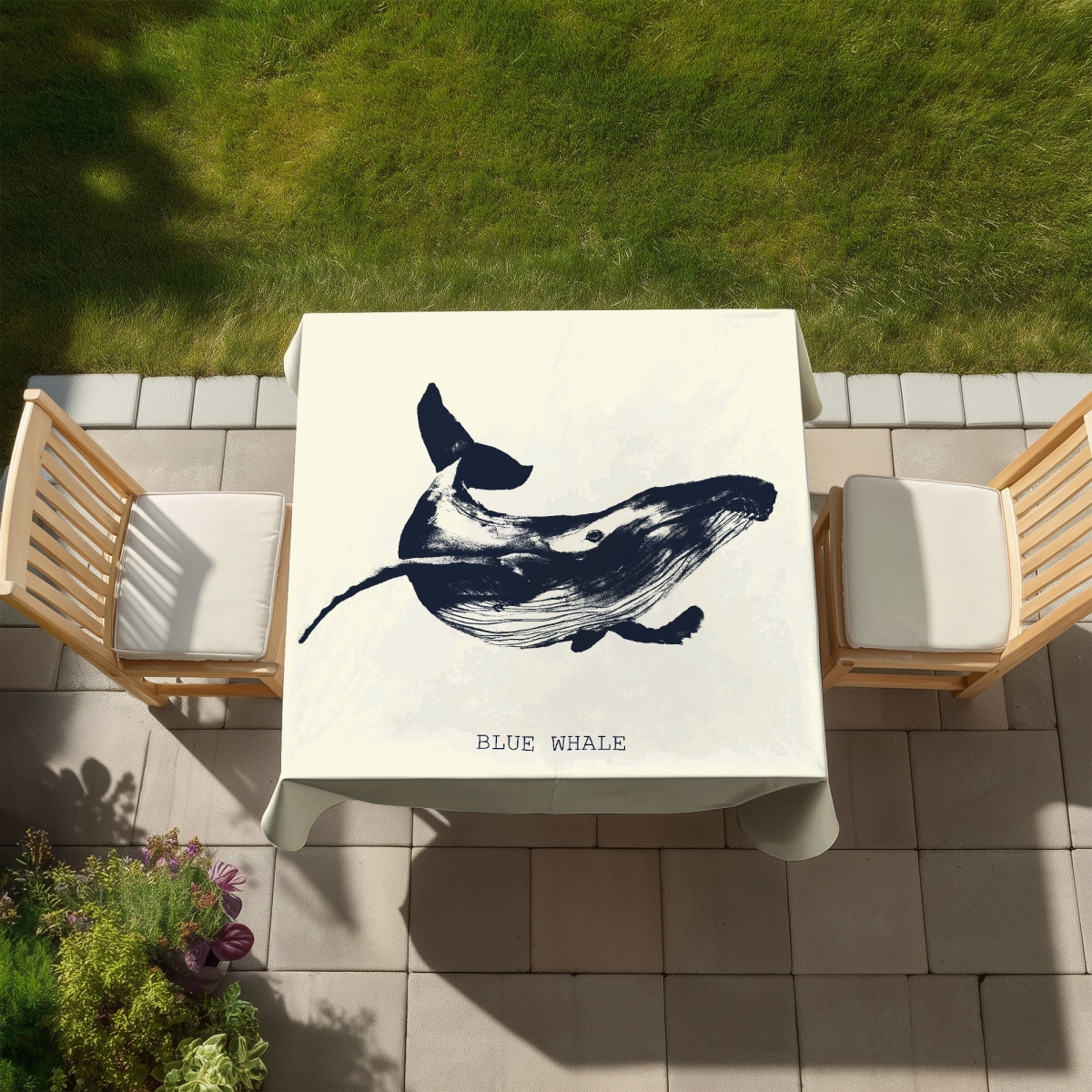 Picture of Begin Home Decor C1TC5858DOHB35 58 x 58 in. Blue Whale Sketch Tablecloth - Indoor & Outdoor Home Decor