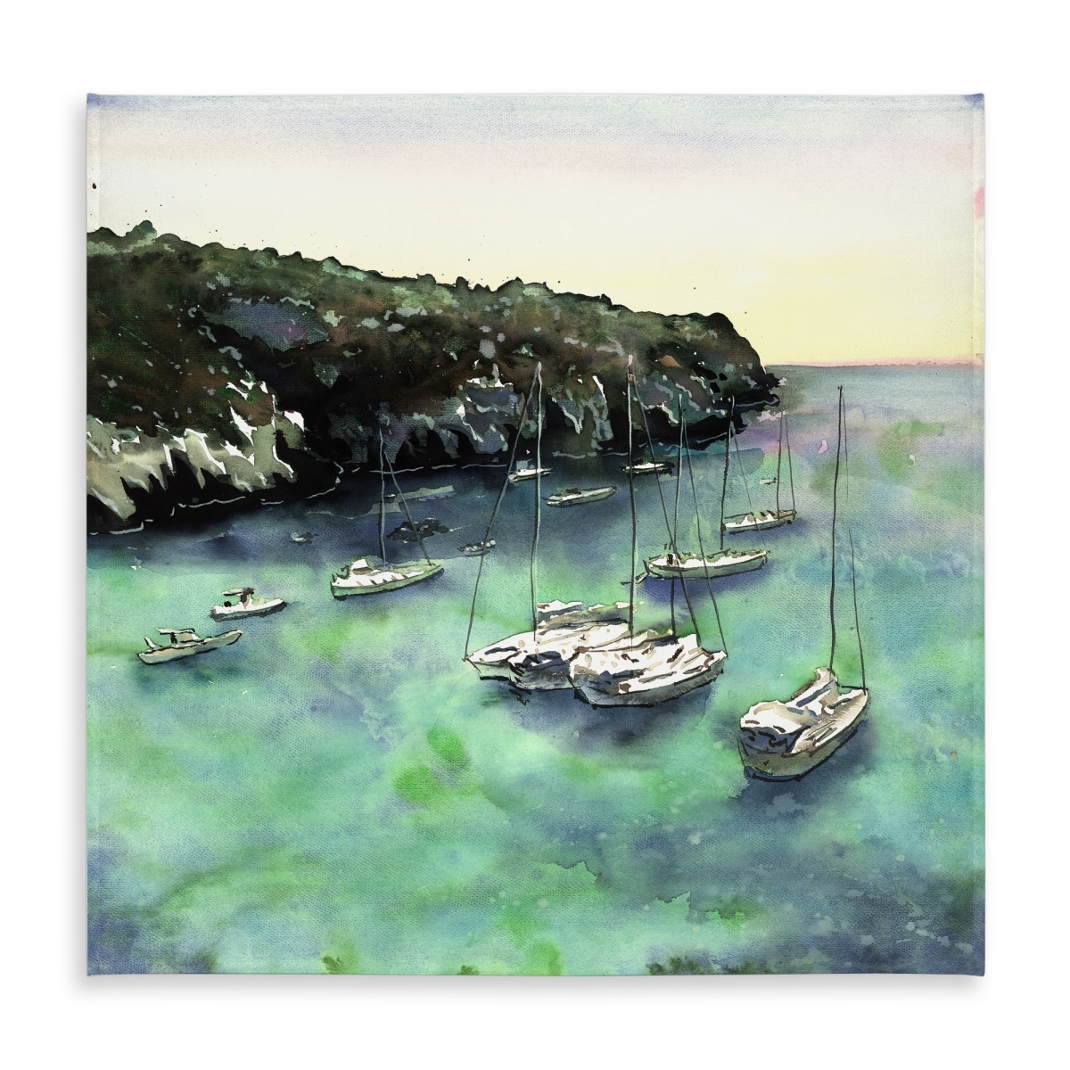 Picture of Begin Home Decor C1TC58589UYR4U 58 x 58 in. Coastal Bathroom Tablecloth - Boats in Cala Macarella Decor