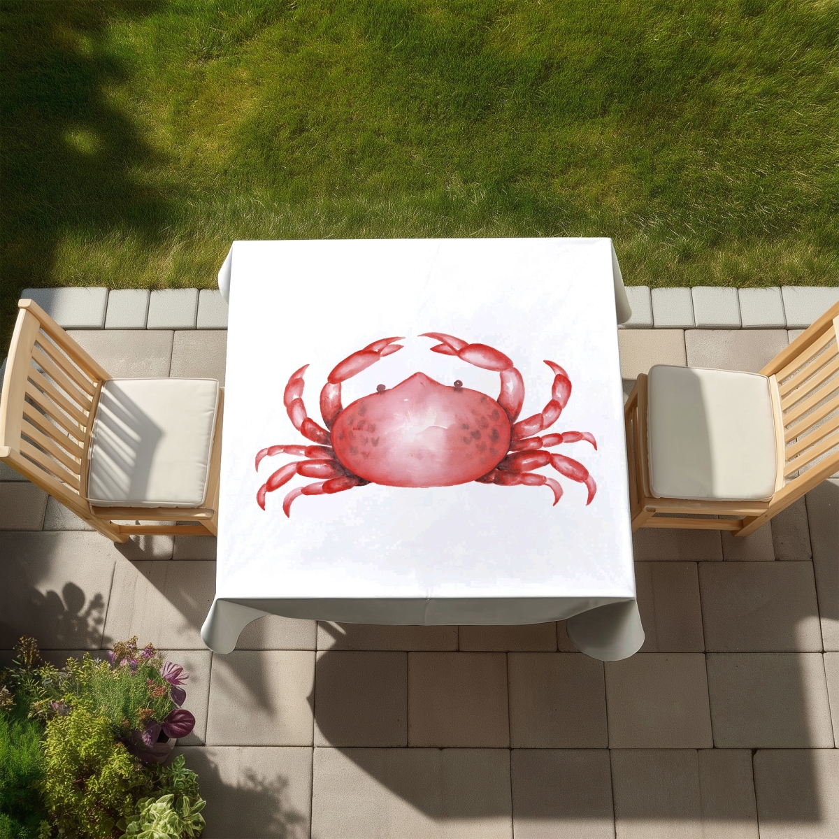 Picture of Begin Home Decor C1TC5858PI0I5N 58 x 58 in. Crab Tablecloth - Indoor & Outdoor Marine Decor for Kitchen