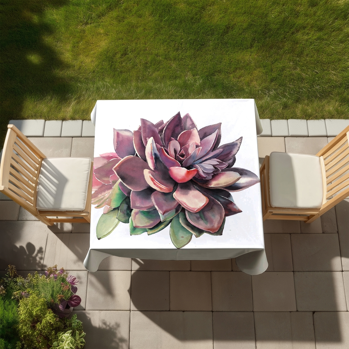 Picture of Begin Home Decor C1TC5858DPO69S 58 x 58 in. Succulent Botanical Tablecloth - Indoor & Outdoor Home Decor