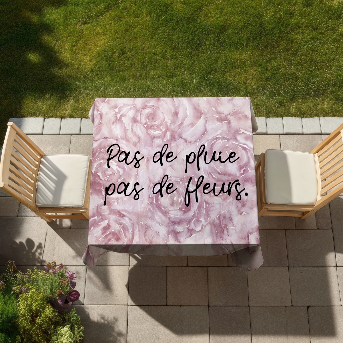 Picture of Begin Home Decor C1TC5858VBJHWE 58 x 58 in. Pink Floral Tablecloth - Pas De Pluie Pas De Fleurs - Home Decor