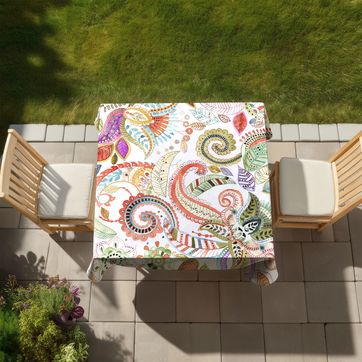 Picture of Begin Home Decor C1TC5858VDJE0O 58 x 58 in. Watercolor Paisley Floral Tablecloth - Bohemian Home Decor