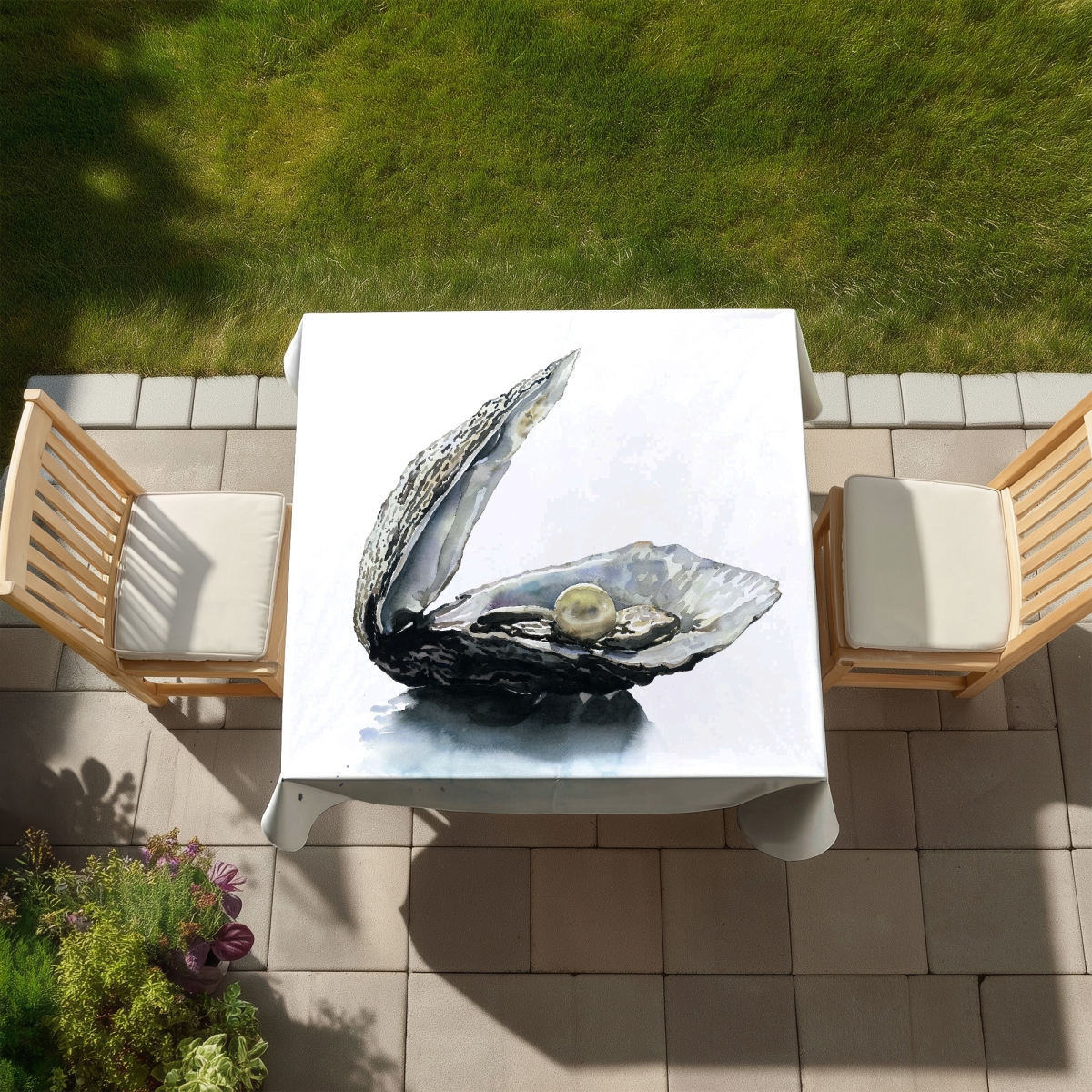 Picture of Begin Home Decor C1TC58589T91KD 58 x 58 in. Marine Blue Pearl Oyster Tablecloth - Indoor & Outdoor Decor