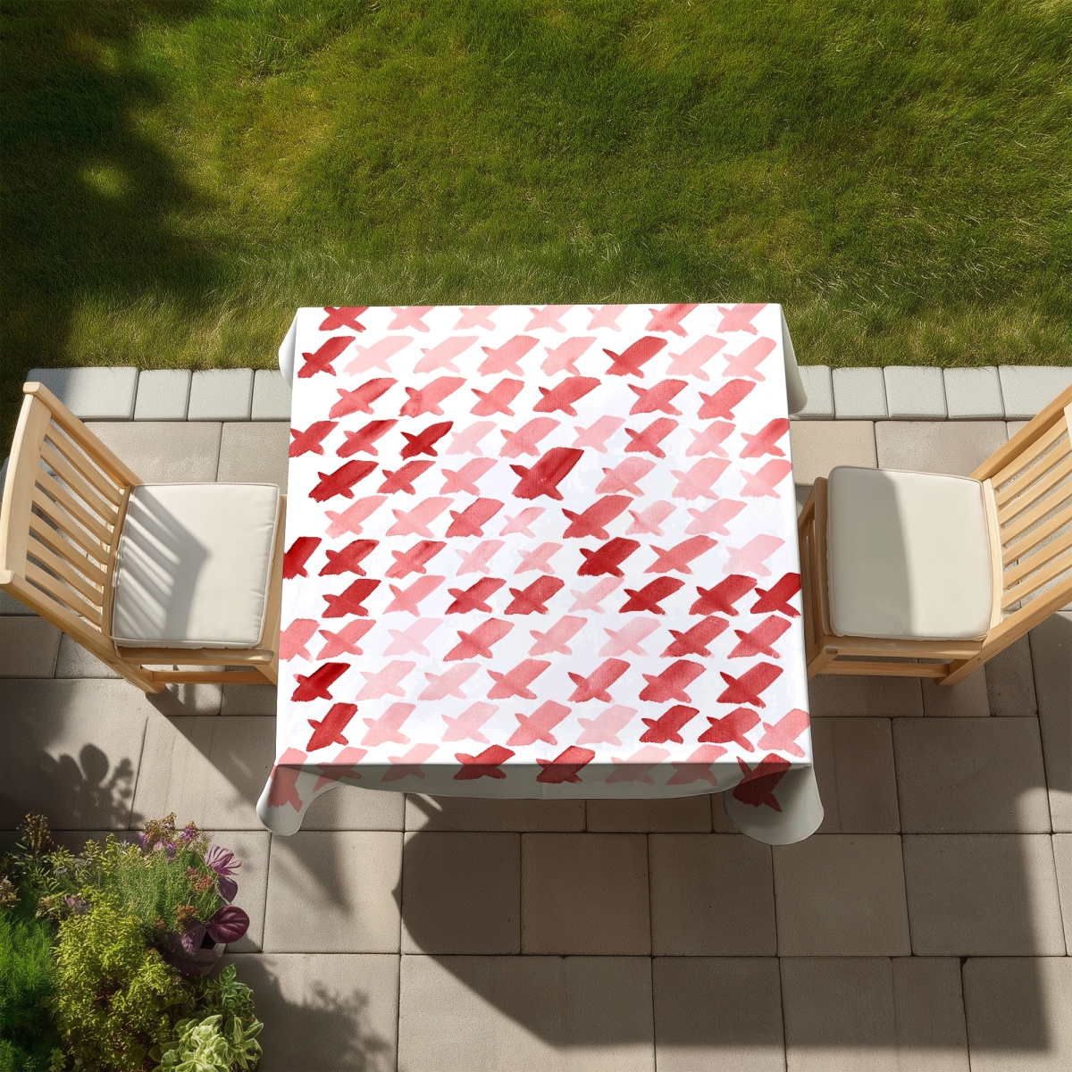 Picture of Begin Home Decor C1TC5858KTQ8NF 58 x 58 in. Red Shapes Tablecloth - Indoor & Outdoor Home Decor - X Red Pattern
