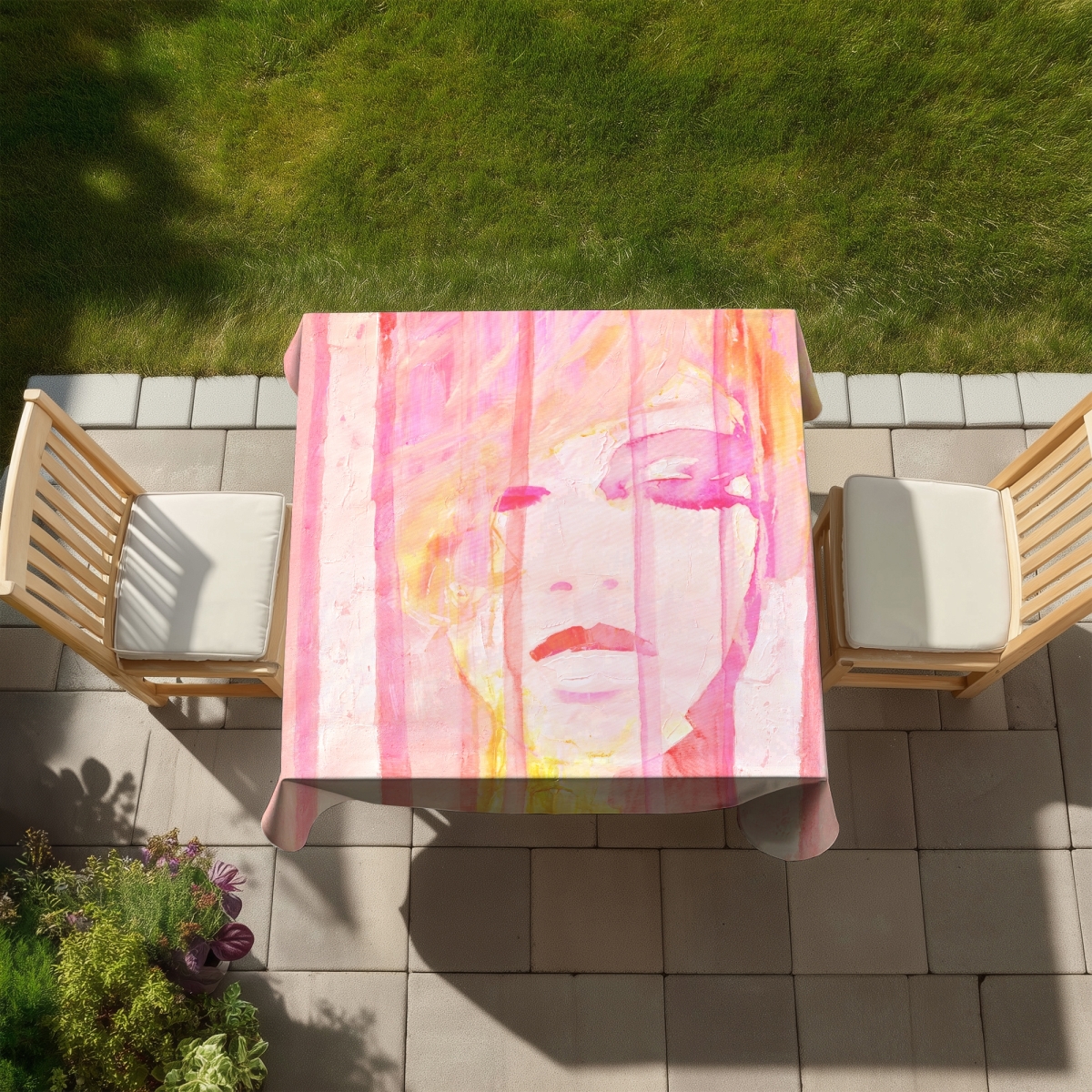 Picture of Begin Home Decor C1TC5858RVXIBW 58 x 58 in. Abstract Portrait Feminine Pink Tablecloth - Indoor & Outdoor Decor