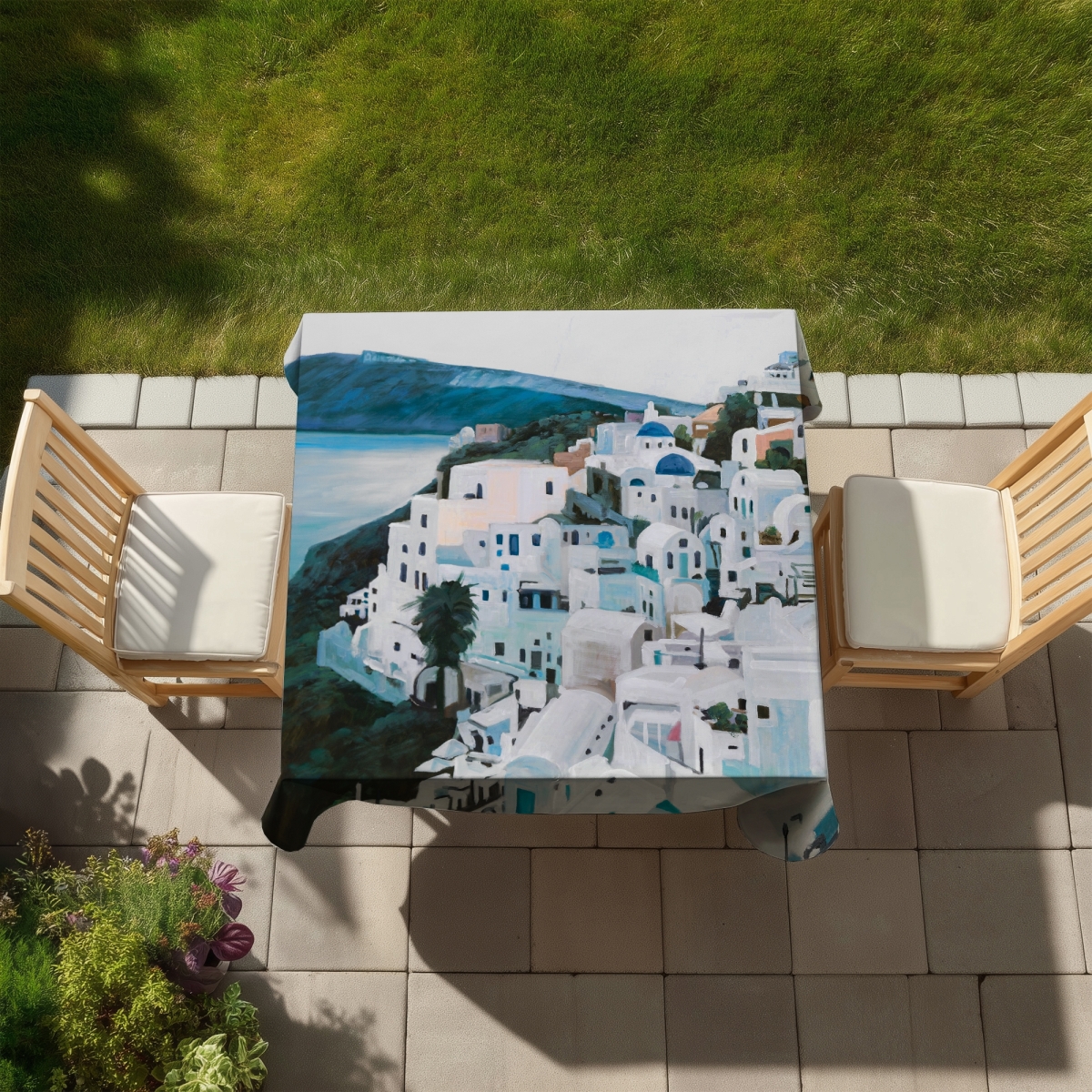 Picture of Begin Home Decor C1TC5858KNHTUV 58 x 58 in. Travel in Greece Tablecloth - Hyperrealist Cities Decor