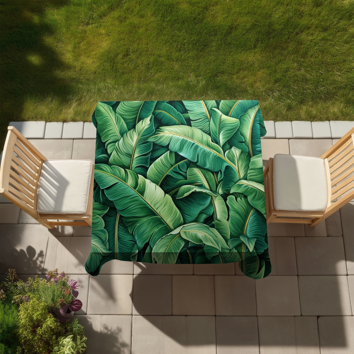 Picture of Begin Home Decor C1TC5858NOTG2C 58 x 58 in. Lively Leaves Tablecloth - Green Leaf Design for Indoor & Outdoor