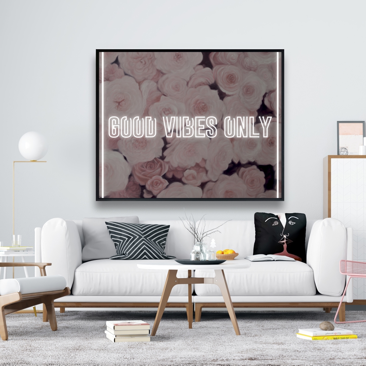 C1FC4860PQGI2F 48 x 60 in. Good Vibes Only - Retro Quotes Framed Canvas for Home Decor