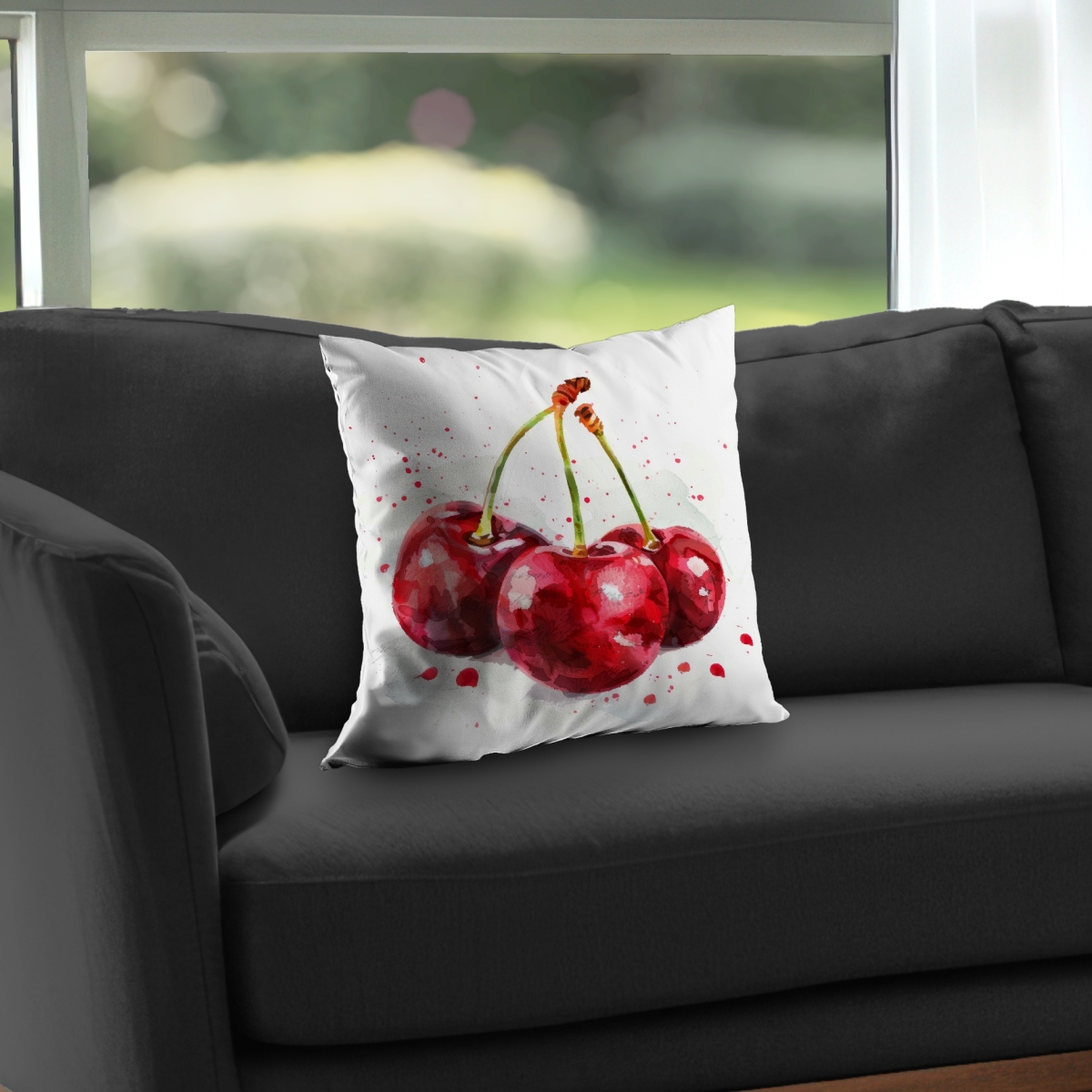 C1PT1616TH0XAS 16 x 16 in. The Cherries Beige Poly Twill Throw Pillow Insert for Home Decor