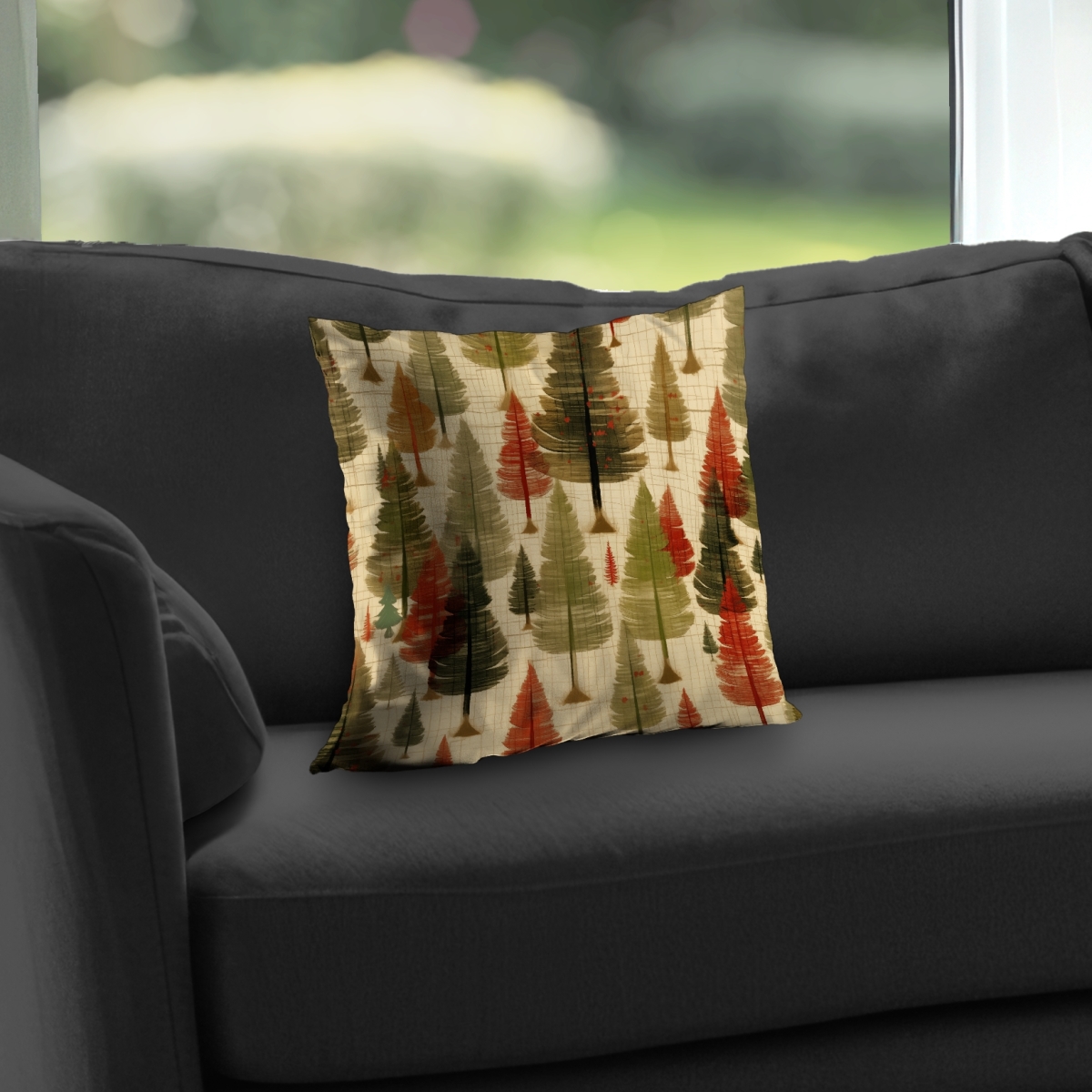 C1PT14142BQ9V6 14 x 14 in. Fir Trees Pattern Red Poly Twill Throw Pillow Insert - Home Decor