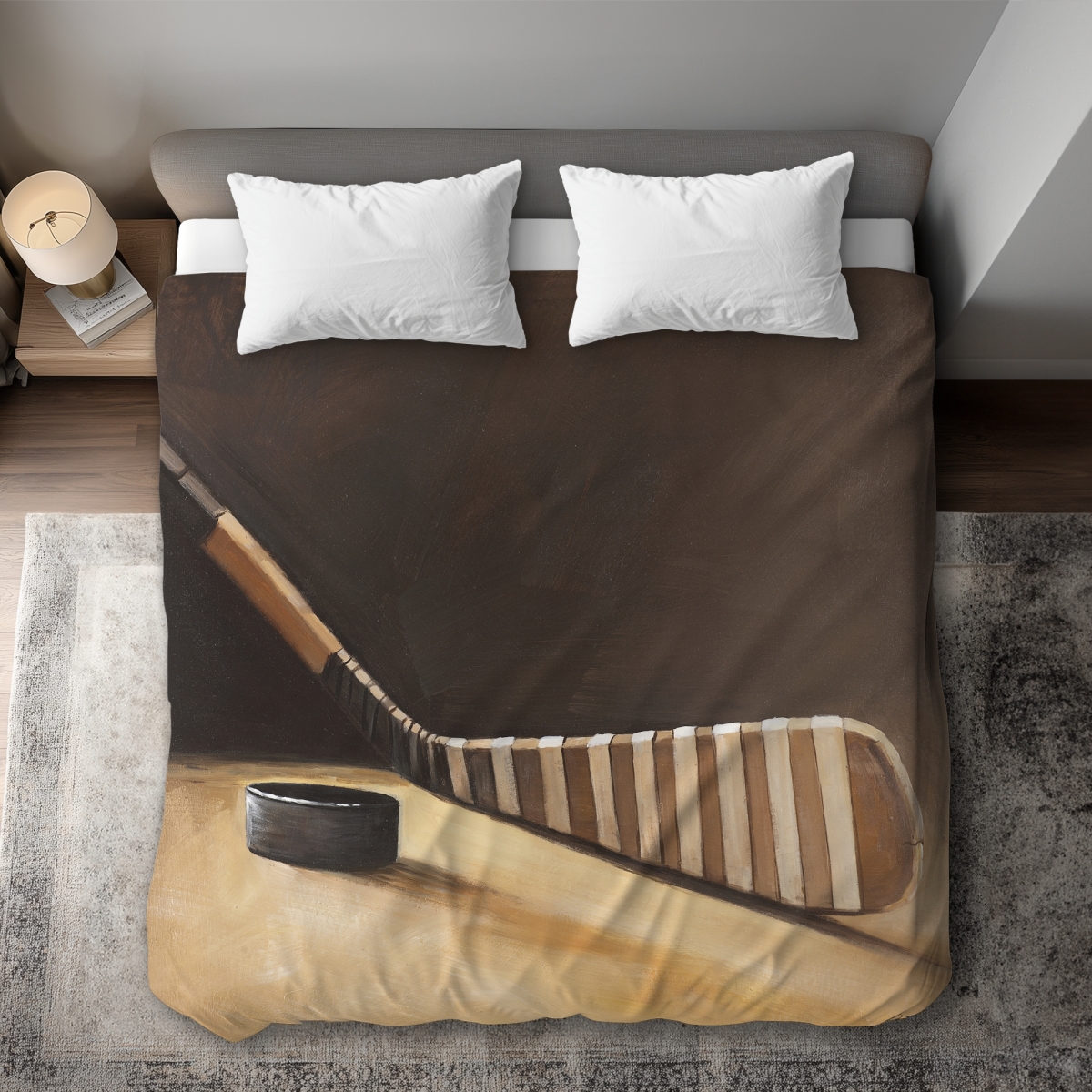 C1DCKSW0LHEAXX Stick & Hockey Puck King Size Duvet Cover - Man Cave Home Decor