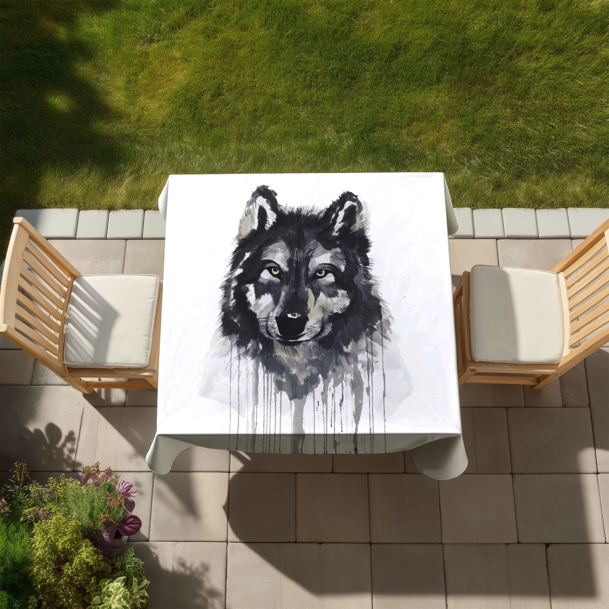 Picture of Begin Home Decor C1TC58588I8DCH 58 x 58 in. Mysterious Wolves Tablecloth - Wildlife Decor for Home & Patio