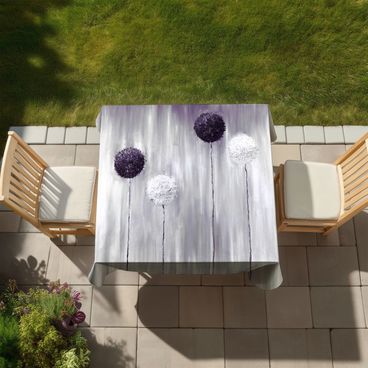 Picture of Begin Home Decor C1TC5858MP8N2I 58 x 58 in. Contemporary Gray Tablecloth - Purple Allium Flowers Decor