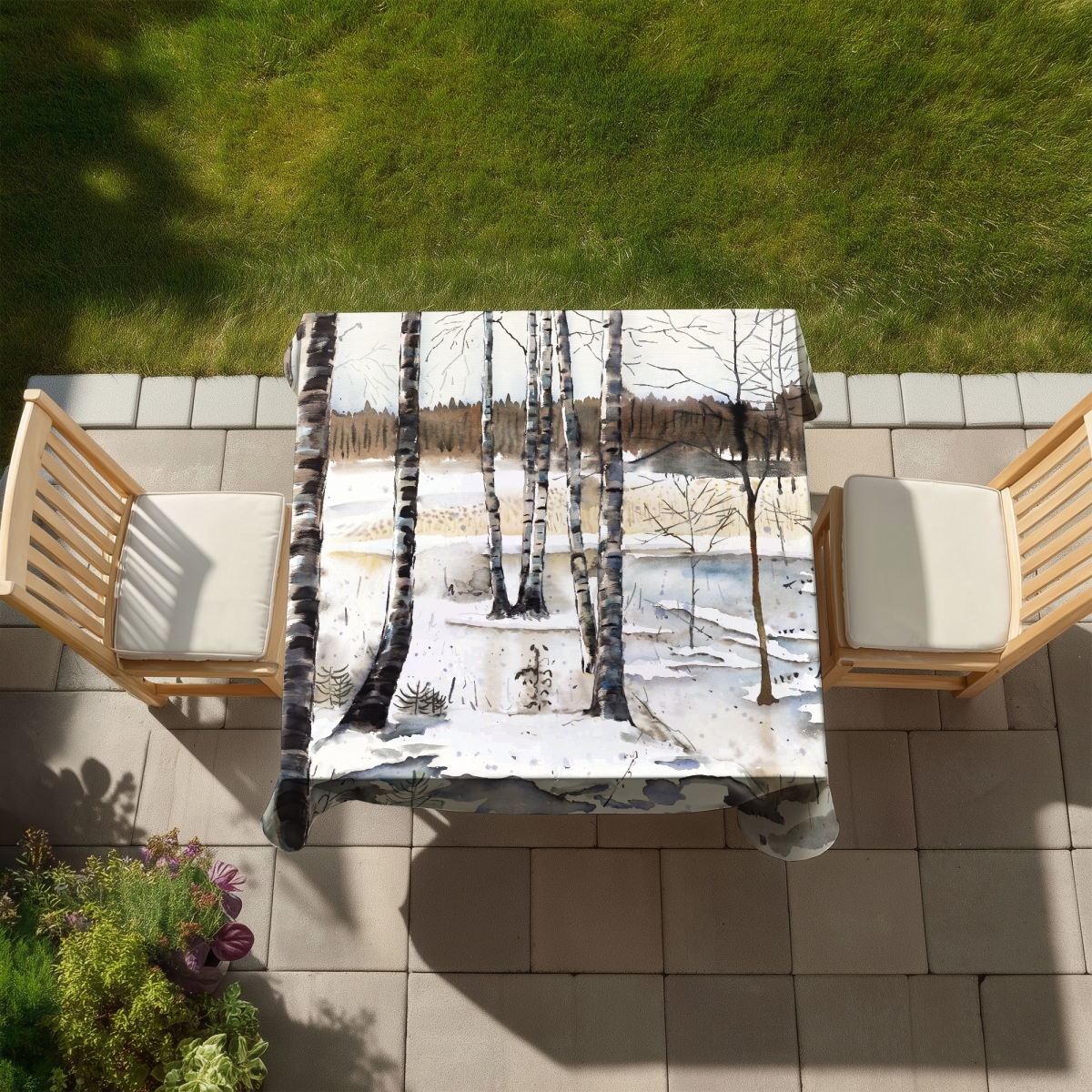 Picture of Begin Home Decor C1TC5858K8BSA0 58 x 58 in. Rustic Trees Winter Swamp Tablecloth - Indoor & Outdoor Decor