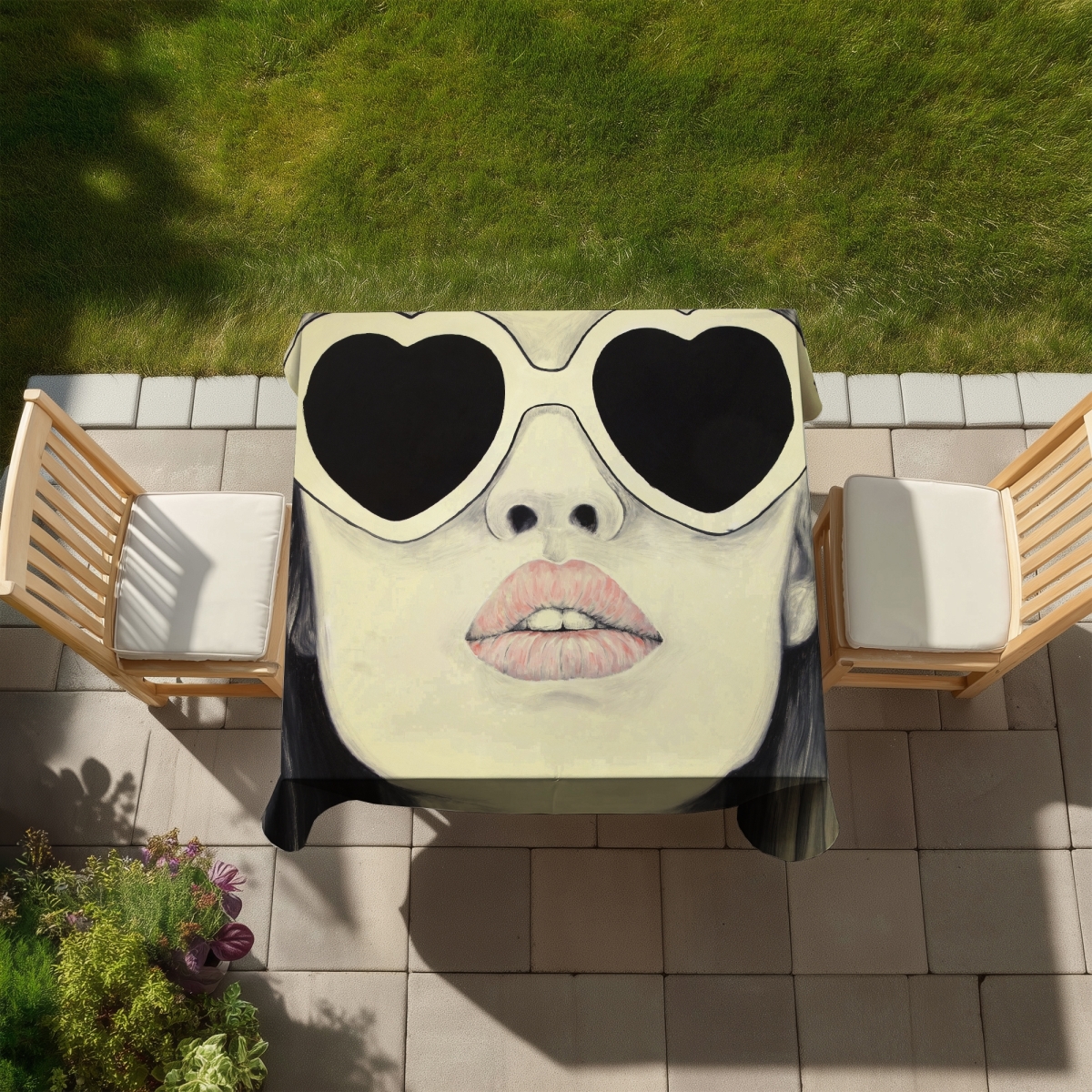 Picture of Begin Home Decor C1TC585860LW85 58 x 58 in. Young Lady with Glasses Tablecloth - Indoor & Outdoor Decor