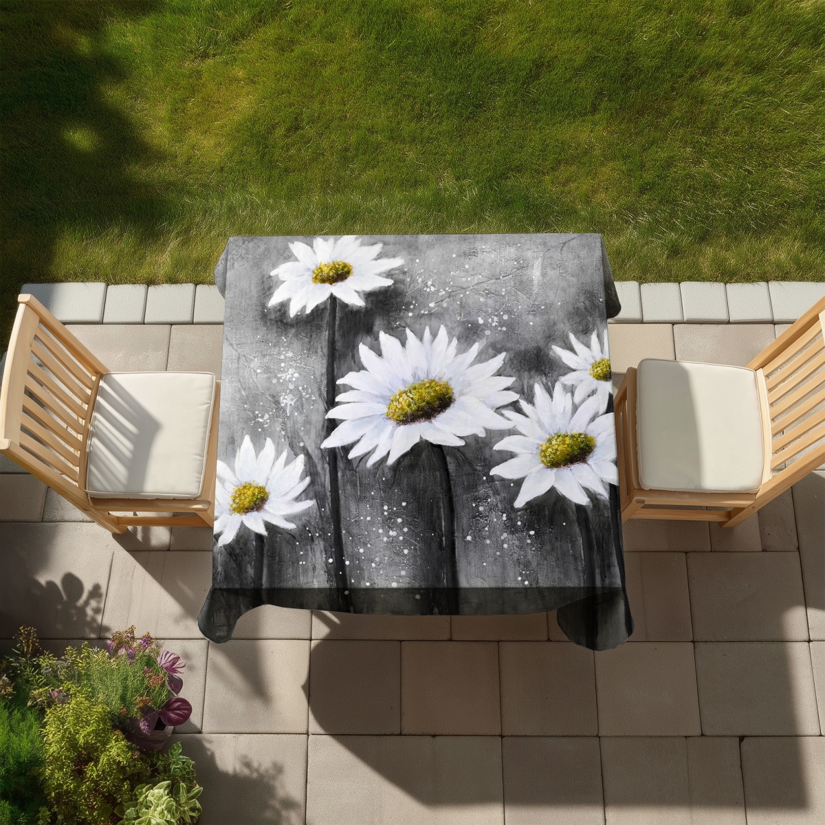 Picture of Begin Home Decor C1TC58589N9HWC 58 x 58 in. Daisies Floral Tablecloth - White Indoor & Outdoor Home Decor