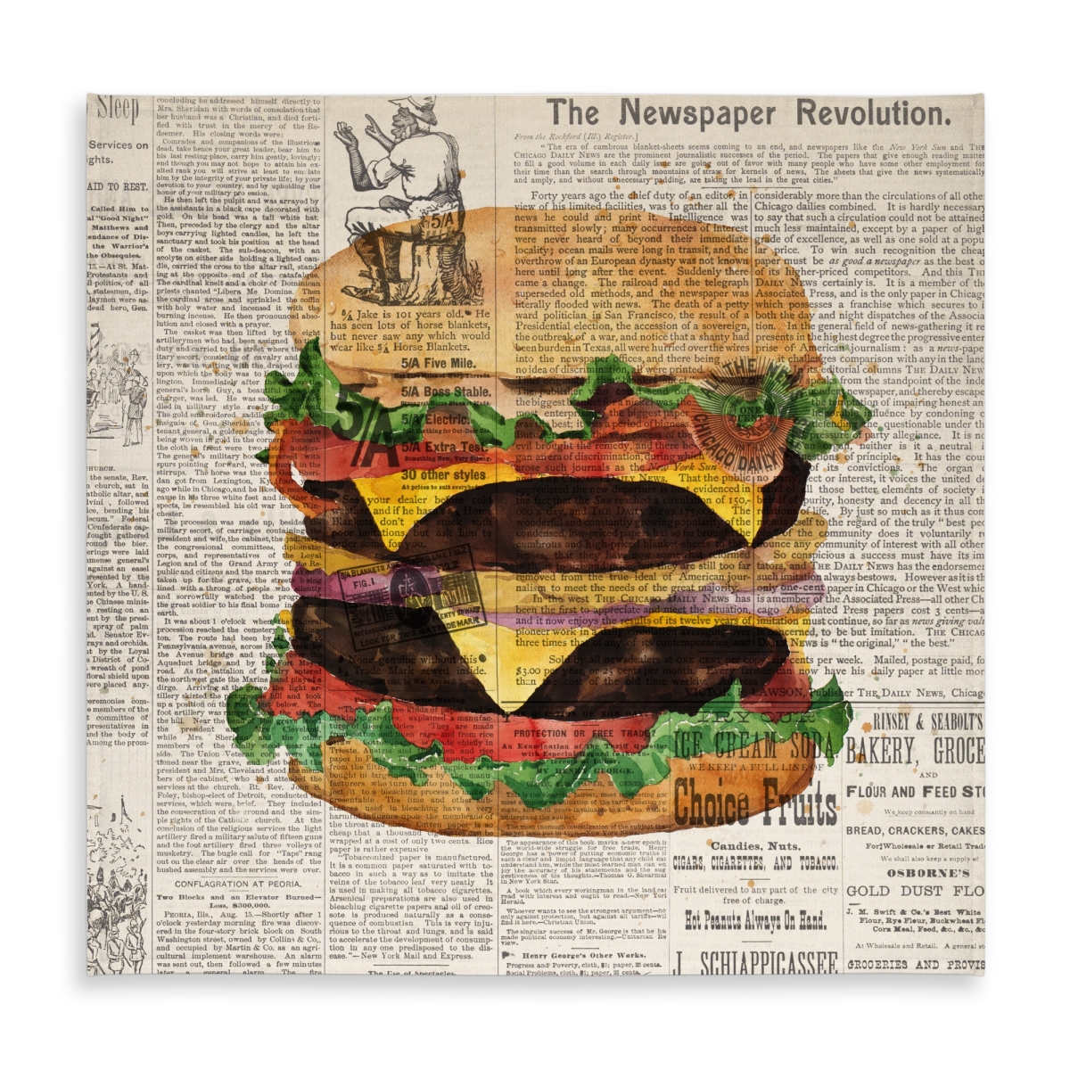 Picture of Begin Home Decor C1TC5858F2LVMZ 58 x 58 in. Vintage Style Cheeseburger Tablecloth - Indoor & Outdoor Decor