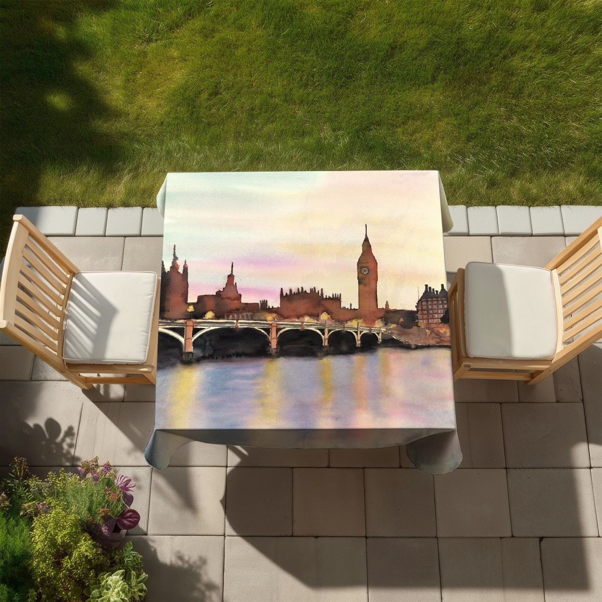 Picture of Begin Home Decor C1TC5858G4XSPK 58 x 58 in. Sunset on Big Ben Tablecloth - Indoor & Outdoor City Decor