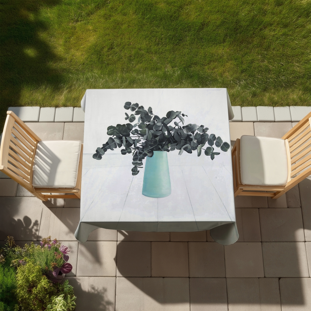 Picture of Begin Home Decor C1TC5858CJU6YQ 58 x 58 in. Bouquet of Eucalyptus Tablecloth - Hygge Floral Home Decor