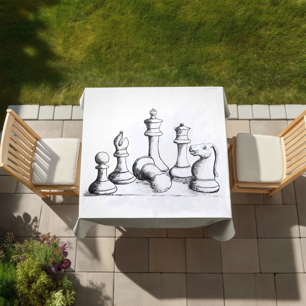 Picture of Begin Home Decor C1TC5858KLMI21 58 x 58 in. Minimalist Chess Game Pieces Tablecloth - Indoor & Outdoor Decor