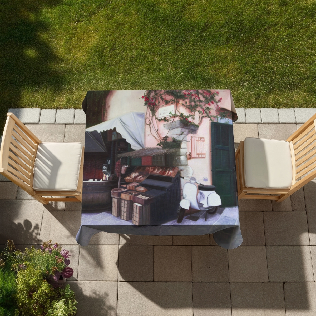 Picture of Begin Home Decor C1TC5858BHVZU0 58 x 58 in. Kiosk in Italy Tablecloth - Romantic Architecture Design Decor