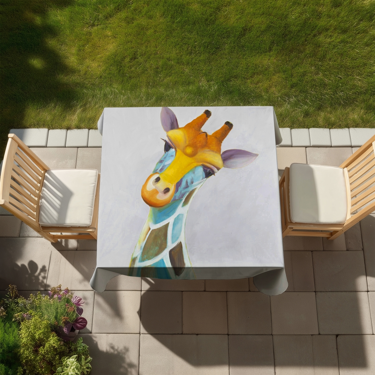 Picture of Begin Home Decor C1TC5858DQ7HHI 58 x 58 in. Colorful Giraffe African Blue Tablecloth - Indoor & Outdoor Decor