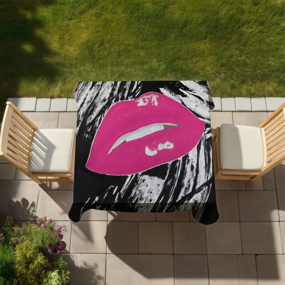 Picture of Begin Home Decor C1TC5858PUODDX 58 x 58 in. Kissable Pink Glossy Lips Tablecloth - Romantic Home Decor