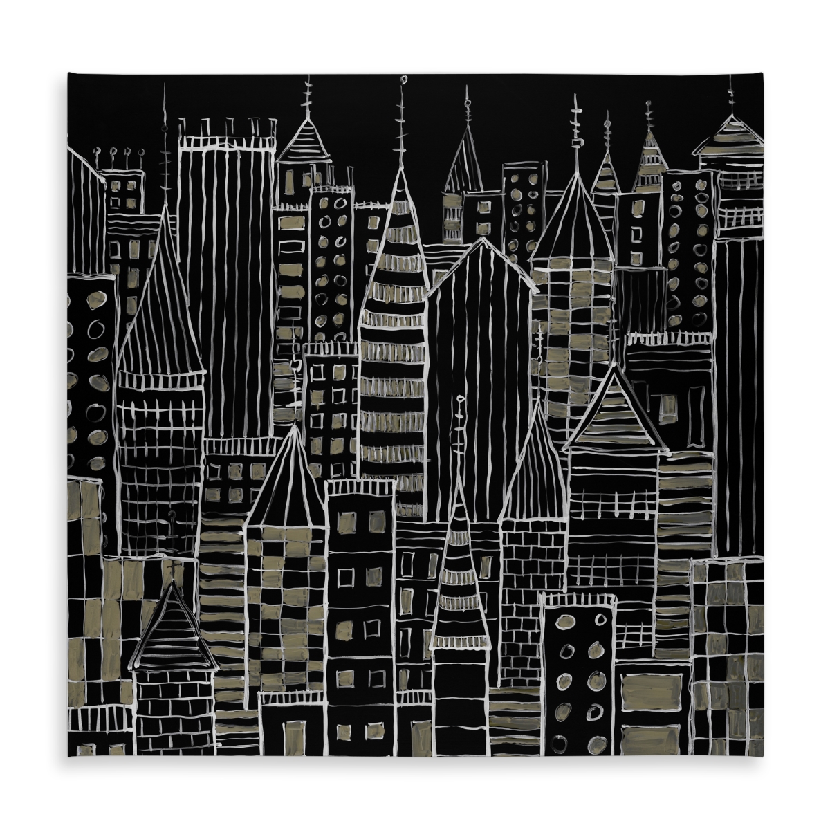 Picture of Begin Home Decor C1TC58584OPX2H 58 x 58 in. Illustrative Dark City Black Tablecloth - Indoor & Outdoor Decor