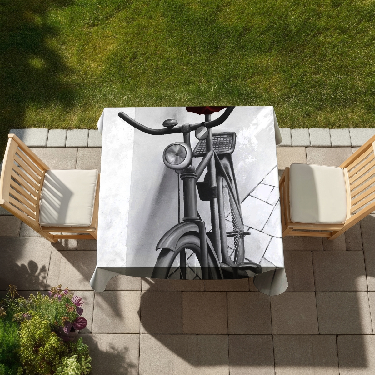 Picture of Begin Home Decor C1TC58583X26KN 58 x 58 in. Abandoned Bicycle White Industrial Tablecloth - Indoor & Outdoor