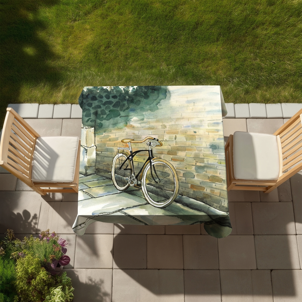 Picture of Begin Home Decor C1TC5858KAJAZ5 58 x 58 in. Old Urban Bicycle Trees Tablecloth - Indoor & Outdoor Home Decor