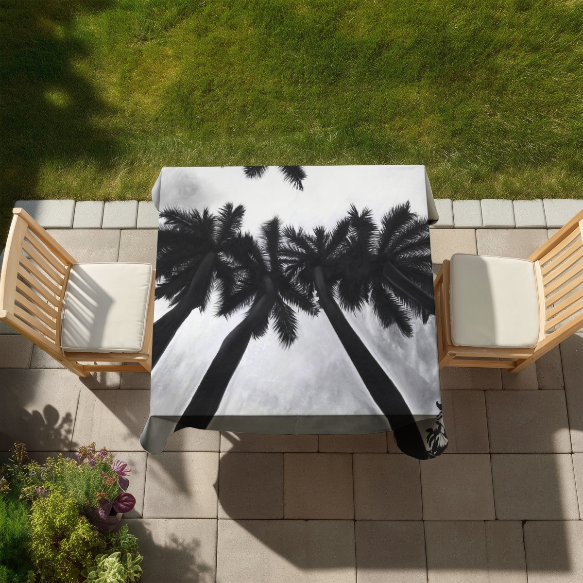 Picture of Begin Home Decor C1TC58584DIDLL 58 x 58 in. Monochrome Palm Trees Tablecloth - Indoor & Outdoor Home Decor