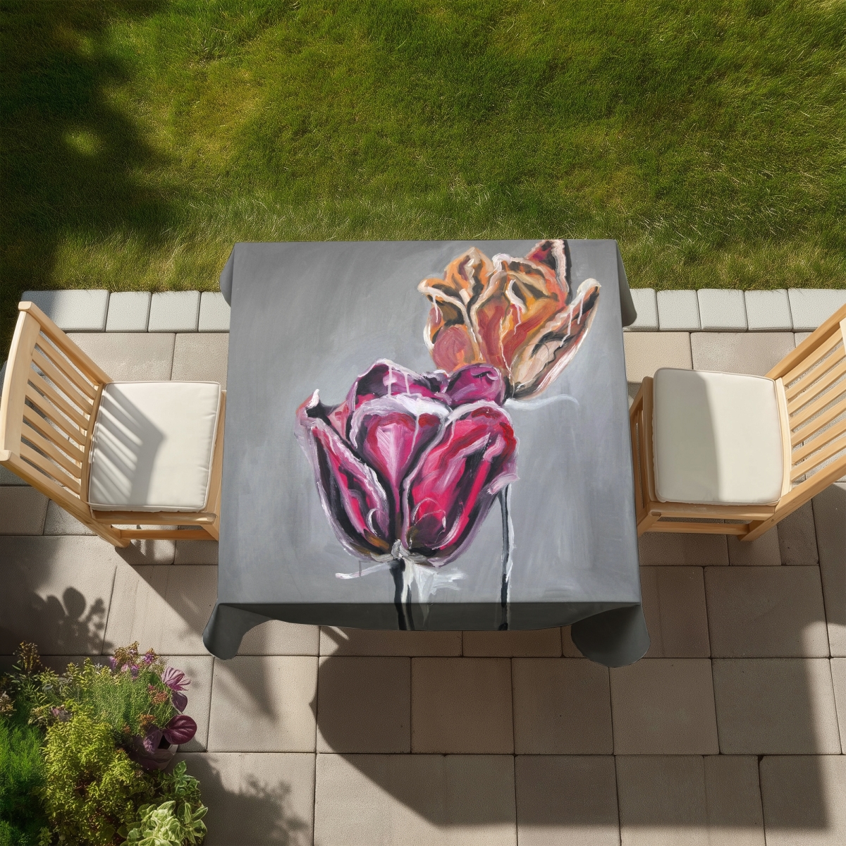 Picture of Begin Home Decor C1TC5858RLWNGA 58 x 58 in. Abstract Tulips Gray Tablecloth - Indoor & Outdoor Home Decor