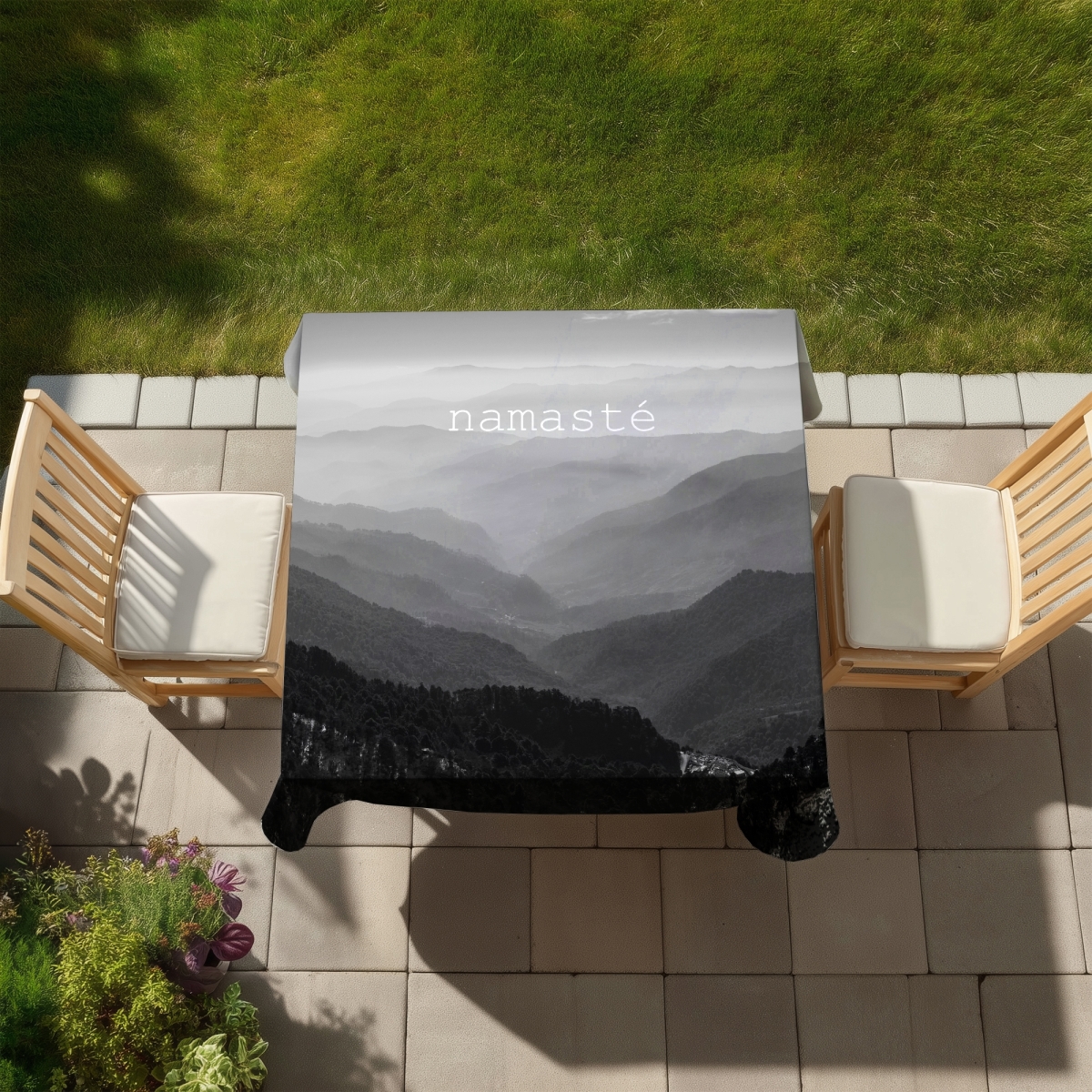 Picture of Begin Home Decor C1TC5858I6UAFC 58 x 58 in. Namaste Monochrome Tablecloth - Modern Quotes & Motivation Decor