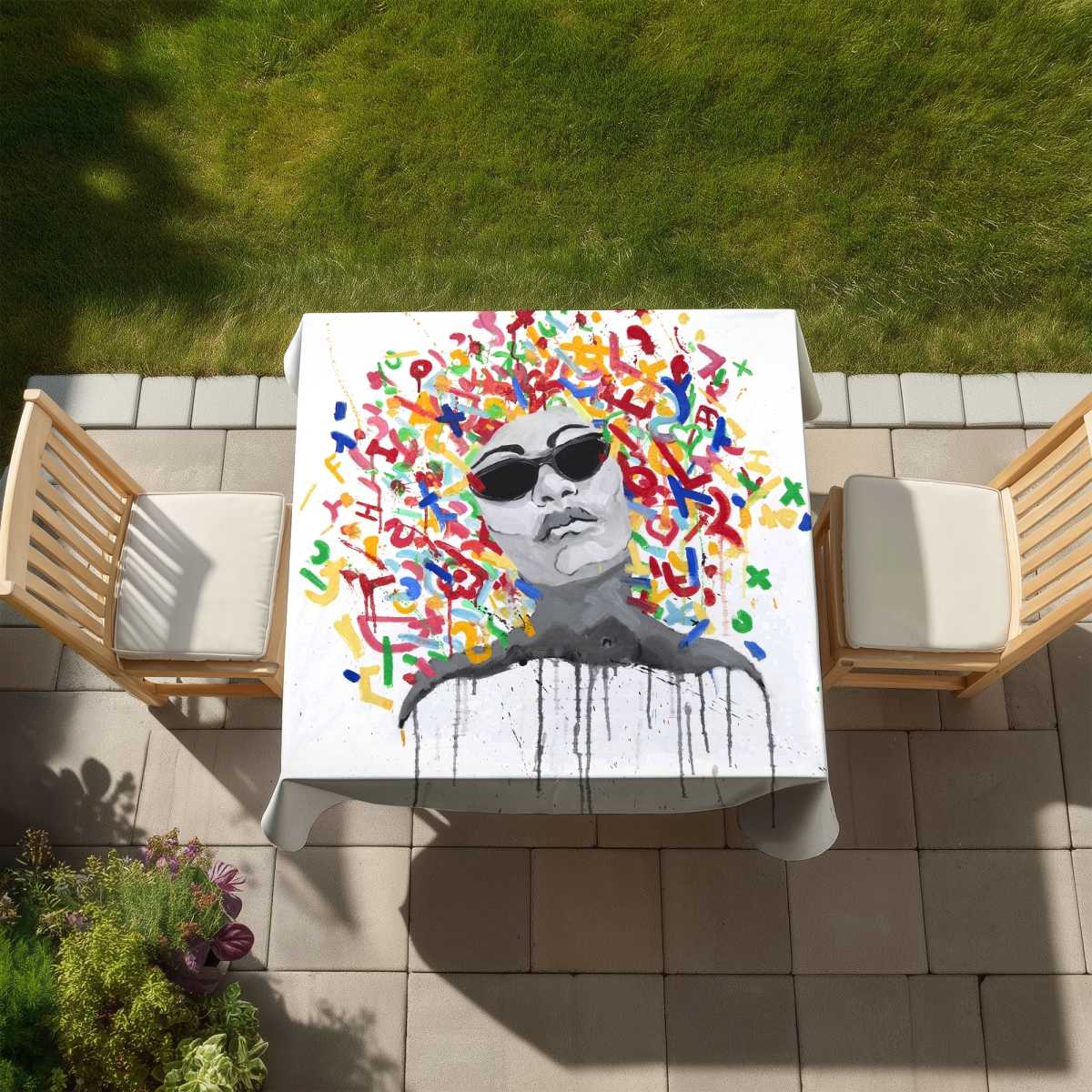 Picture of Begin Home Decor C1TC5858P16C5G 58 x 58 in. Retro Shapes Woman Street Art Pop Tablecloth - Indoor & Outdoor