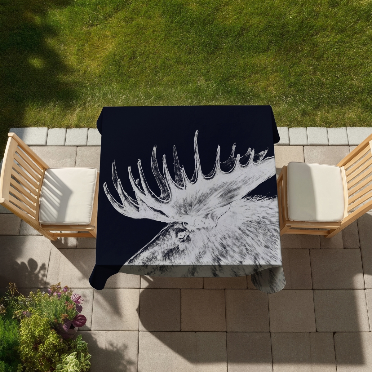 Picture of Begin Home Decor C1TC5858DHXGVO 58 x 58 in. Deer Rustic Blue Tablecloth - Indoor & Outdoor Home Decor