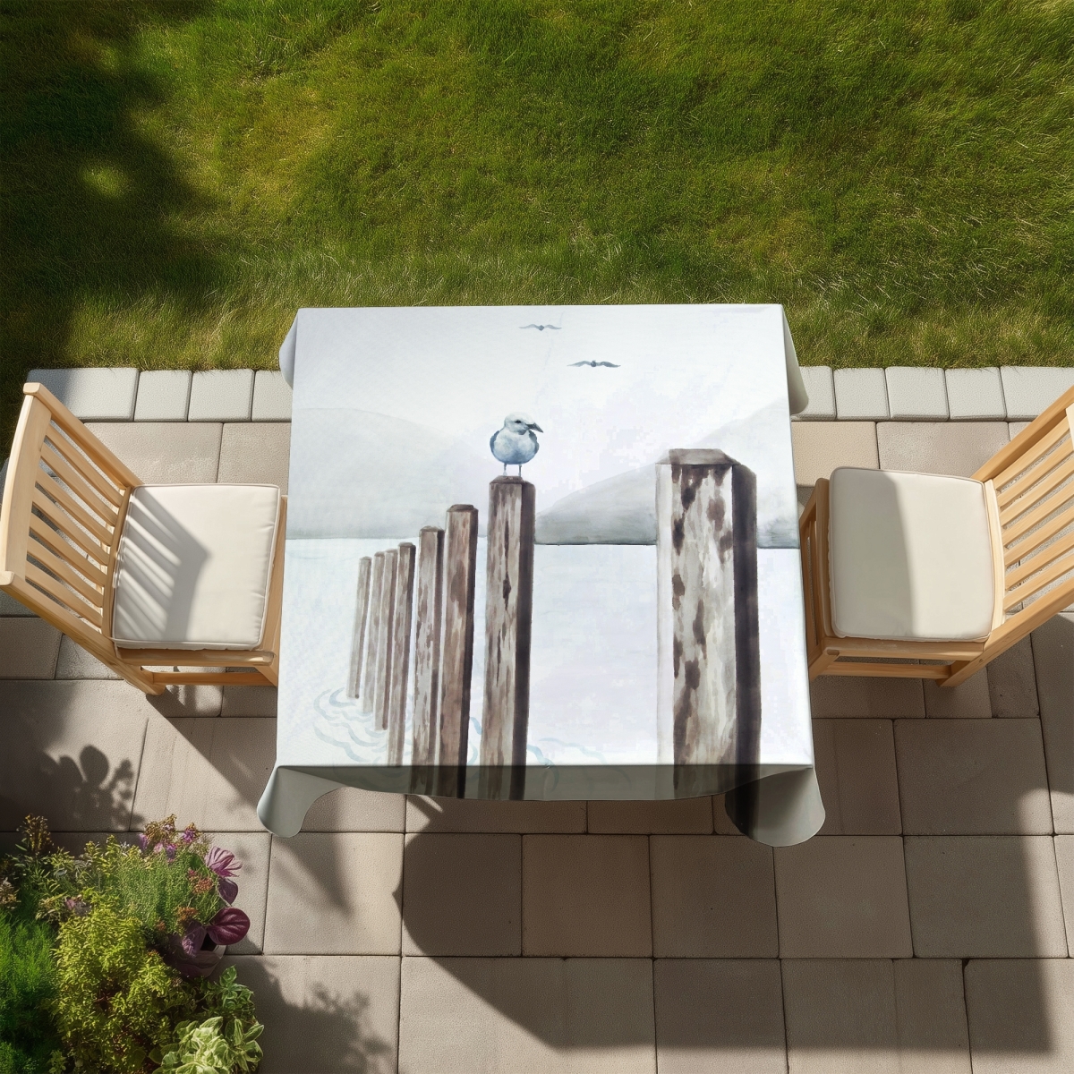 Picture of Begin Home Decor C1TC5858SJI1Y7 58 x 58 in. Marine Coastal Sea Indoor & Outdoor Tablecloth - Seagull Design