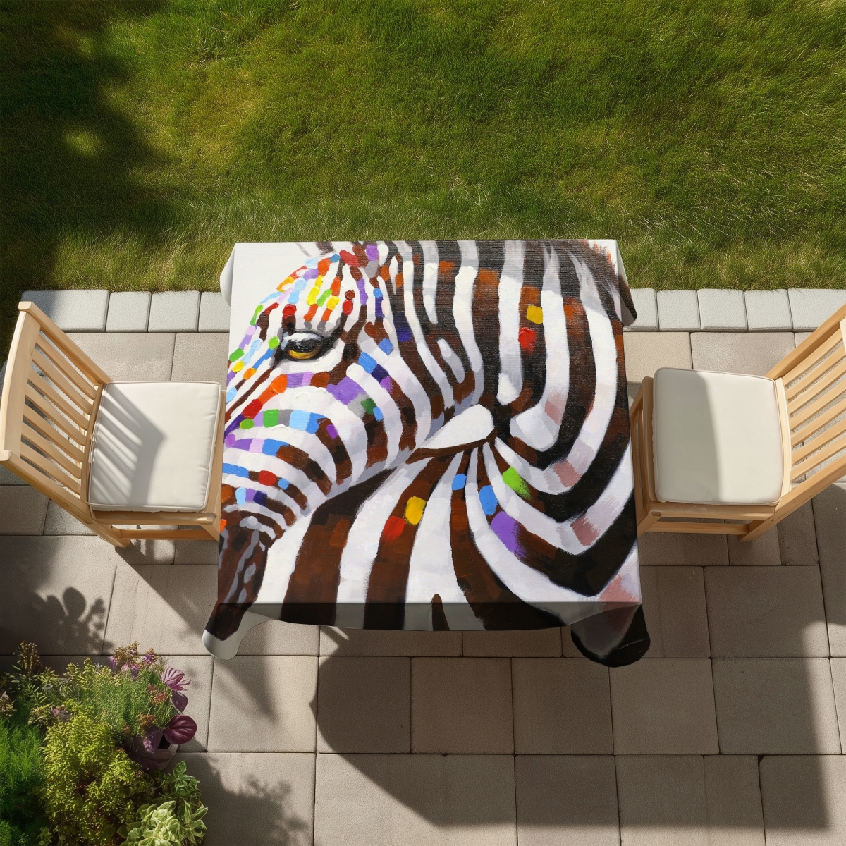 Picture of Begin Home Decor C1TC5858HFF70S 58 x 58 in. Colorful Zebra Animals Bedroom Tablecloth - Indoor & Outdoor Decor