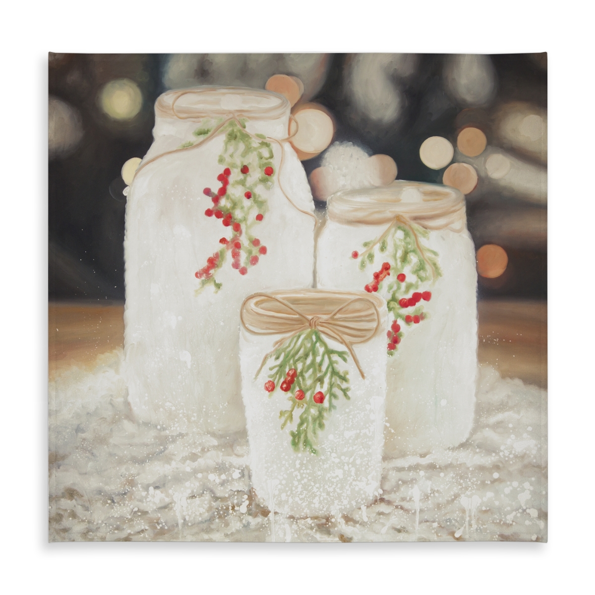 Picture of Begin Home Decor C1TC5858WY59NF 58 x 58 in. White Botanical Tablecloth - Christmas Candles Home Decor