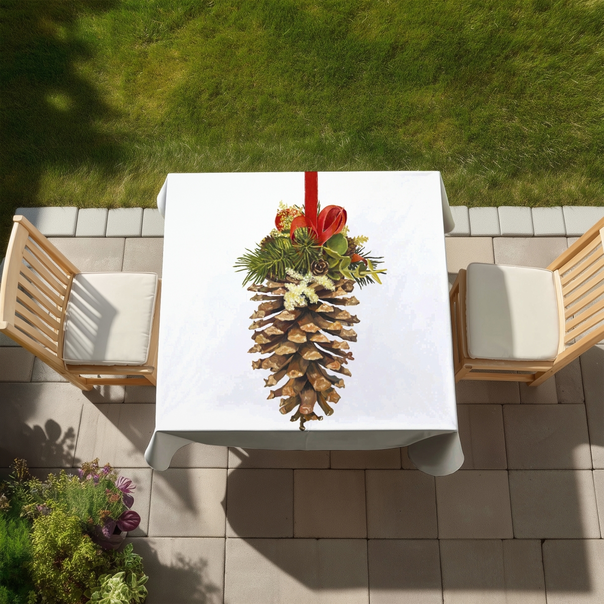 Picture of Begin Home Decor C1TC585864MNFH 58 x 58 in. Christmas Pine Cone Tablecloth - Rustic Indoor & Outdoor Decor