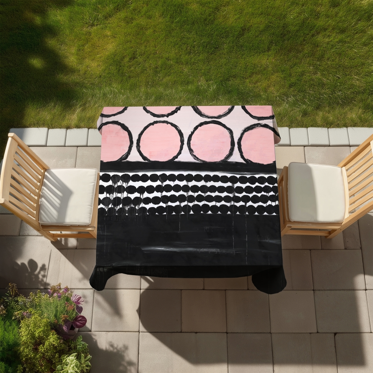 Picture of Begin Home Decor C1TC5858LGB0XI 58 x 58 in. Cluster of Pink Circles Tablecloth - Indoor & Outdoor Home Decor
