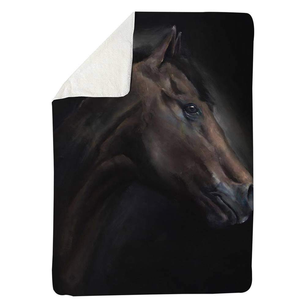 5545-8060-AN375 60 x 80 in. Loneliness Horse Sherpa Fleece Blanket - Brown Farm Decor
