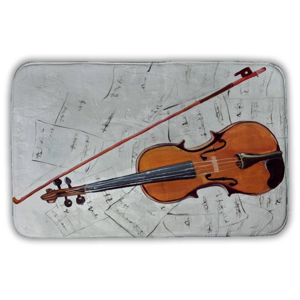 5930-3421-MU44 21 x 34 in. Violin on Music Sheet White Bath Mat - Home Decor Essential