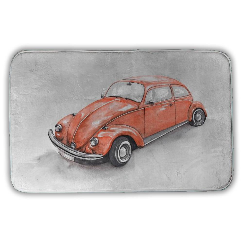 5930-2134-TR53 21 x 34 in. Vintage Red Beetle Car Bath Mat - Home Decor Bath Accessory