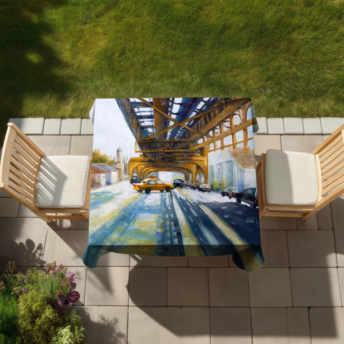Picture of Begin Home Decor C1TC5858CQ1VKD 58 x 58 in. Cars Under the Bridge Tablecloth - Indoor & Outdoor Home Decor