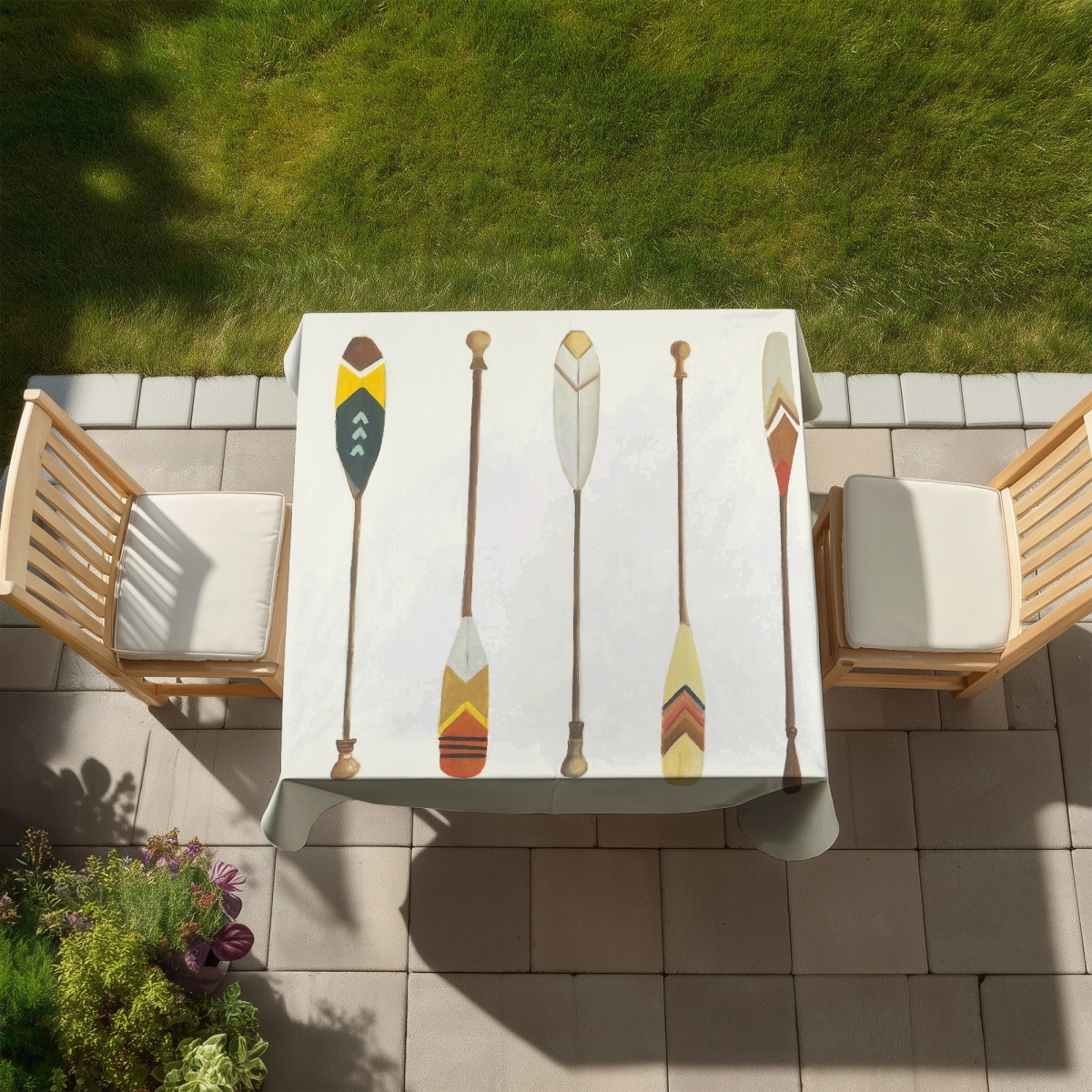 Picture of Begin Home Decor C1TC5858HGM2XA 58 x 58 in. Canoe Paddles Tablecloth - Indoor & Outdoor Home Decor