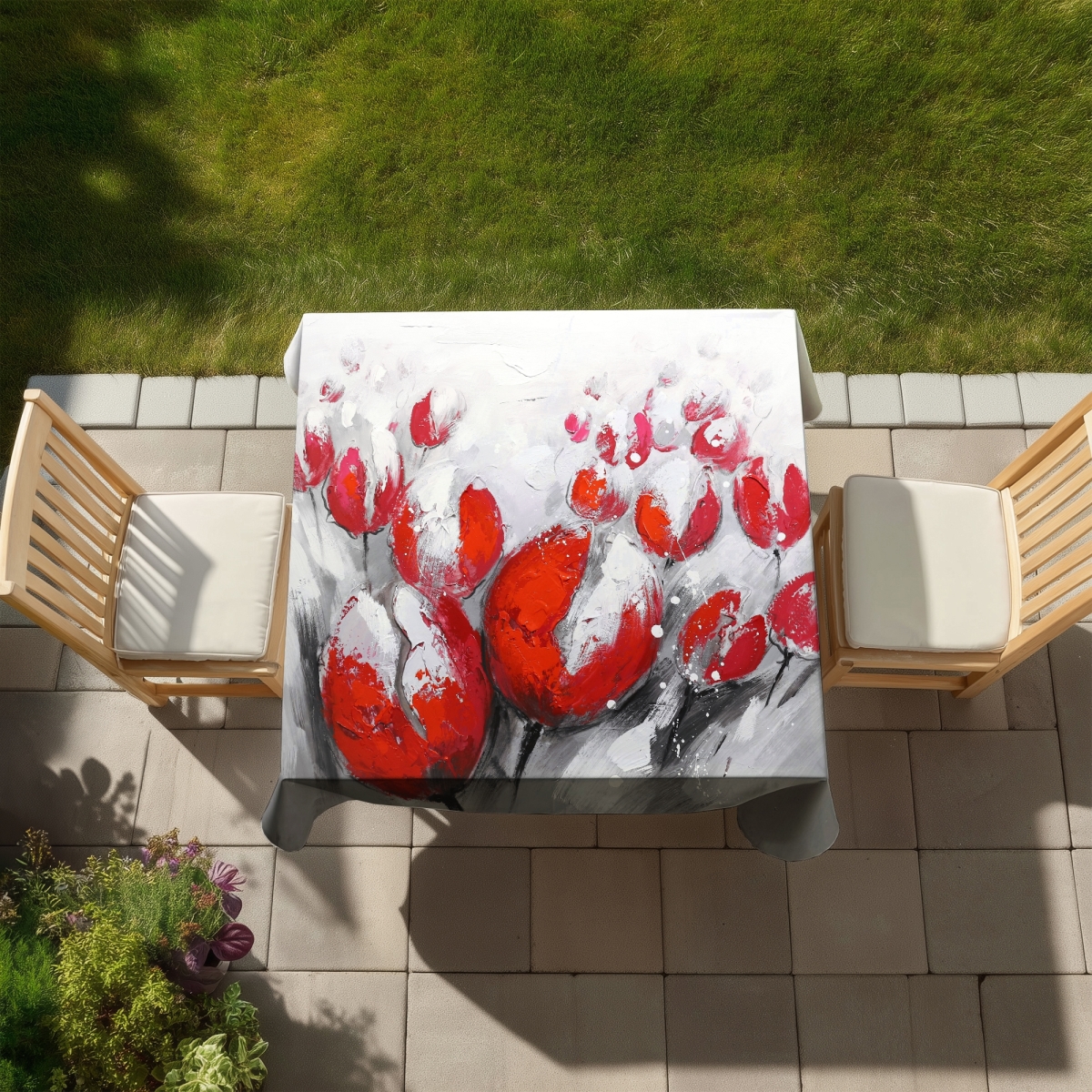 Picture of Begin Home Decor C1TC5858TP2FIA 58 x 58 in. White Botanical Tablecloth - Red Tulips Home Decor Indoor & Outdoor