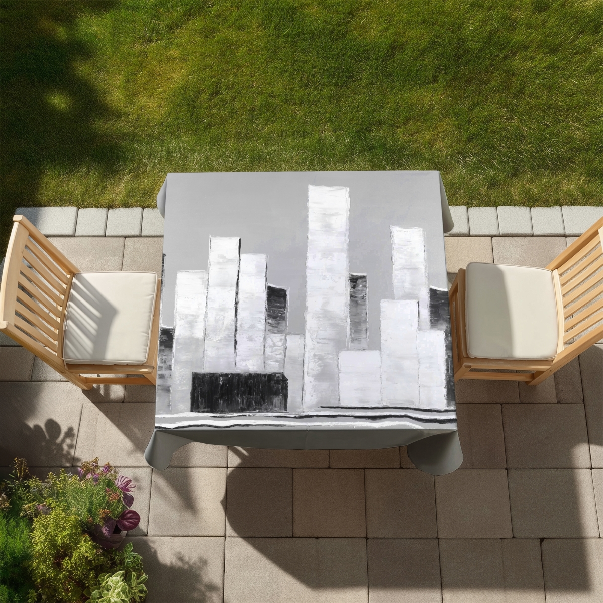 Picture of Begin Home Decor C1TC5858XJYVVZ 58 x 58 in. Contemporary White Tablecloth - Abstract Black & White Design