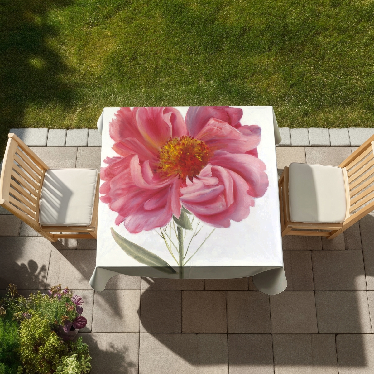 Picture of Begin Home Decor C1TC5858KP9UGC 58 x 58 in. Pink Peony Flower Tablecloth - Indoor & Outdoor Home Decor
