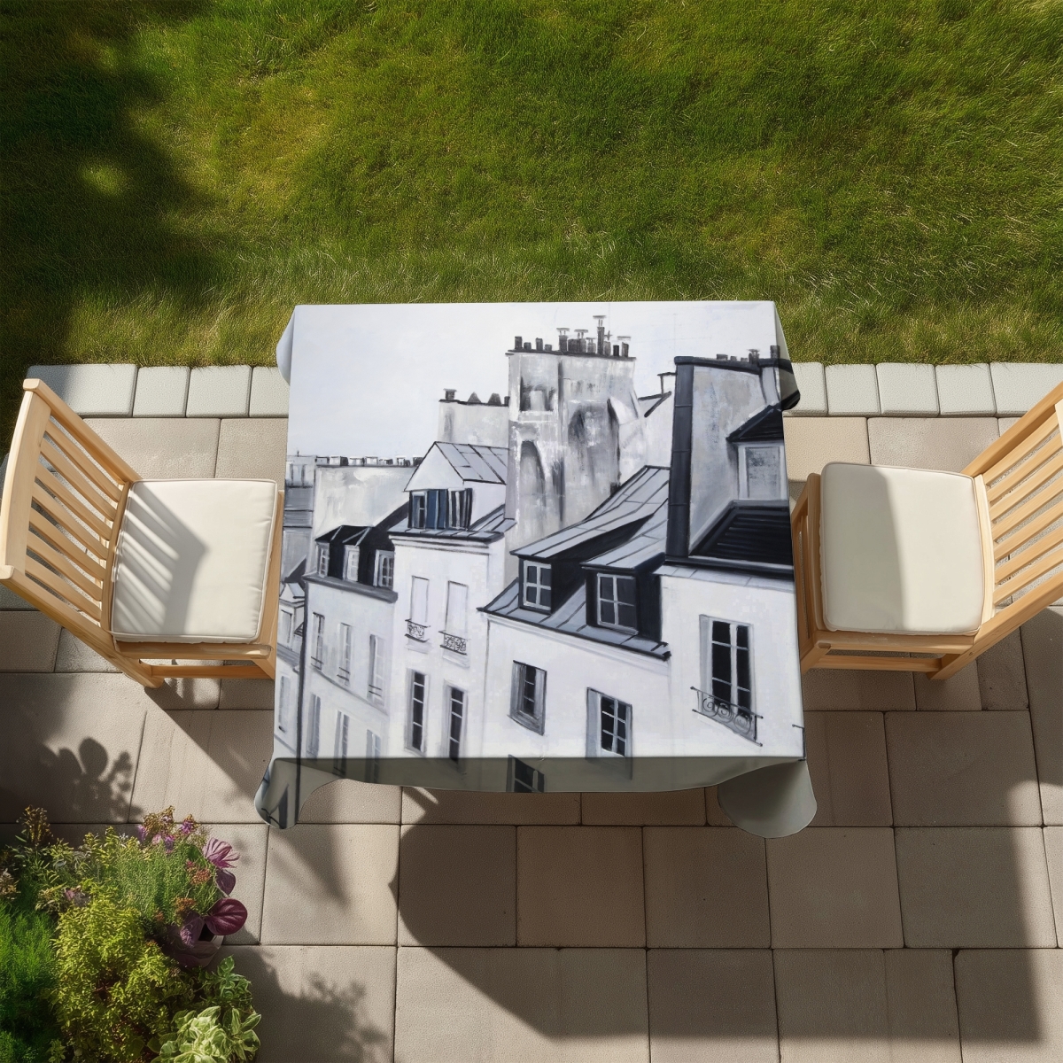 Picture of Begin Home Decor C1TC5858E2Y57W 58 x 58 in. Blue Cities Tablecloth - Historical Buildings Design - Home Decor
